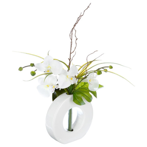 Composition d'orchidées avec vase céramique H44 noir Plante artificielle