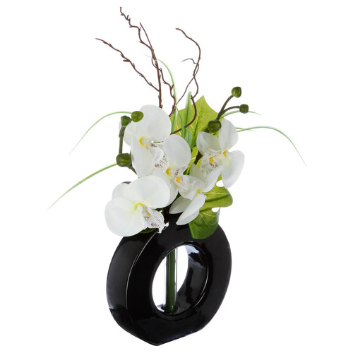 Composition d'orchidées avec vase céramique H44 noir 3S. x Home Meuble & Déco