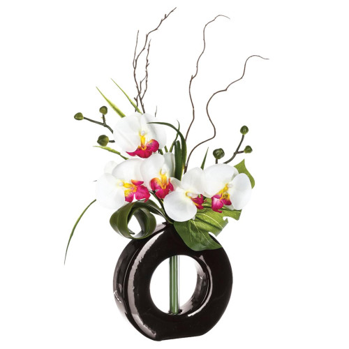 3S. x Home - Composition d'orchidées avec vase céramique H44 - Plante artificielle