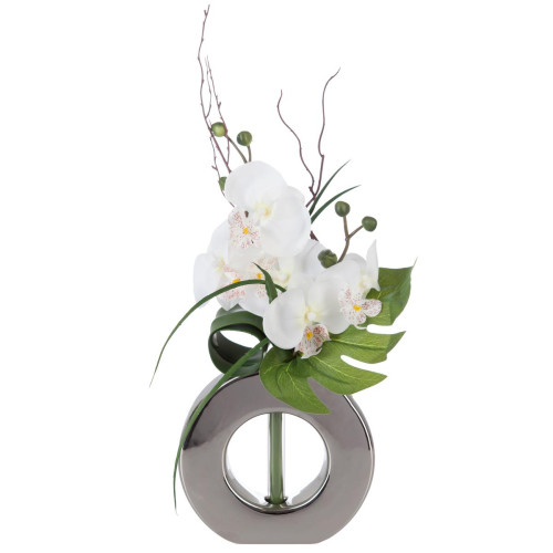 3S. x Home - Composition orchidées + Vase argent - Plante artificielle