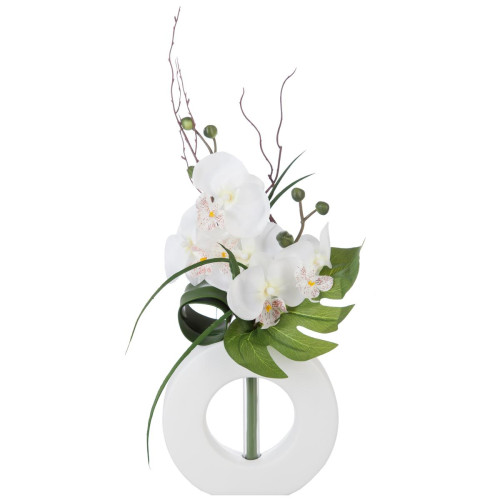3S. x Home - Composition orchidées et Vase blanc - Plante artificielle