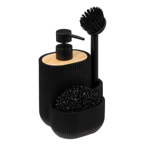 3S. x Home - Distributeur savon avec accessoires 500ml "Blackwood" noir - Couvert et ustensile
