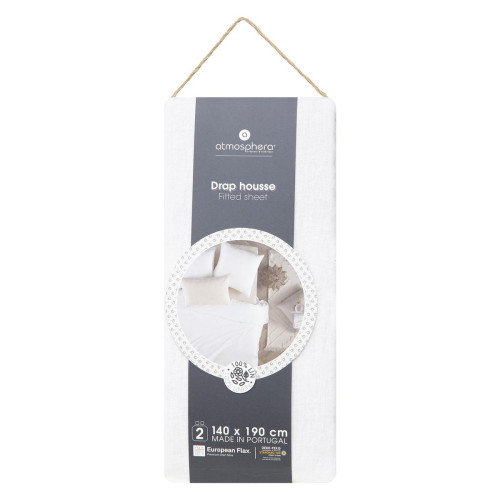 3S. x Home - Drap housse 100 % lin B30 blanc ivoire 140x190 - Linge de lit lin