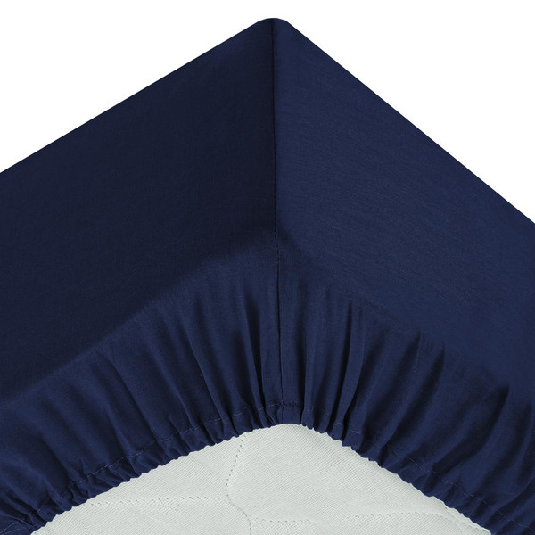Drap-housse en coton, bleu encre, bonnet H30cm, 140x190 cm Parure de lit