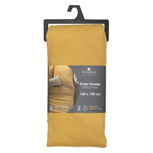3S. x Home - Drap-housse en coton, jaune moutarde, bonnet H30cm, 140x190 cm - Nouveautés Linge de lit