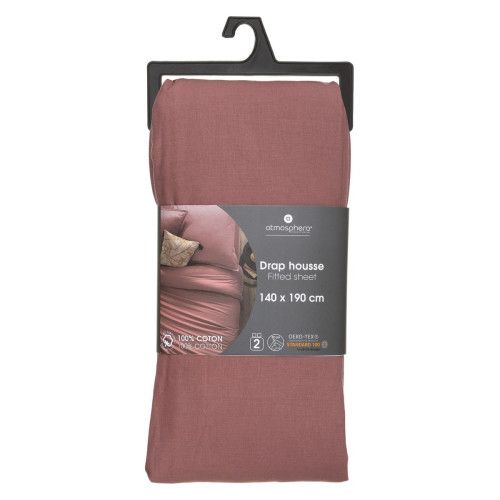 3S. x Home - Drap-housse en coton, rose blush, bonnet H30cm, 140x190 cm - Nouveautés Linge de lit