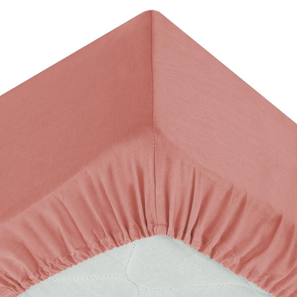 Drap-housse en coton, rose blush, bonnet H30cm, 140x190 cm Parure de lit