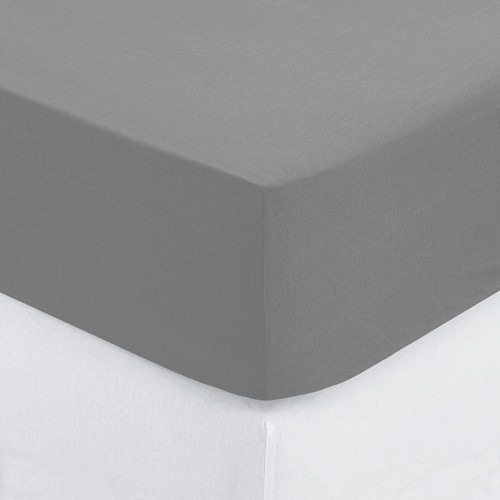 3S. x Home - Drap-housse, percale, 160x200 cm - Parures de lit gris