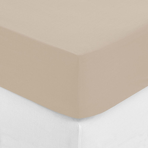3S. x Home - Drap-housse, percale, beige, 160x200 cm - Parure de lit