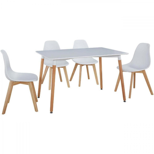 3S. x Home - Ensemble Chaise + Table en Bois Blanc MARCO - Mobilier Deco
