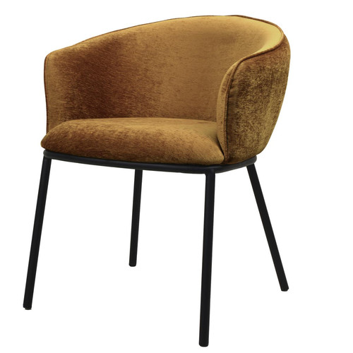 3S. x Home - fauteuil de table en tissu chenillé Moutarde et métal noir - Fauteuil Et Pouf Design