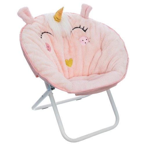 3S. x Home - Fauteuil enfant pliant Licorne, rose en tissu D. 50 x H. 55cm - Chaise, fauteuil enfant