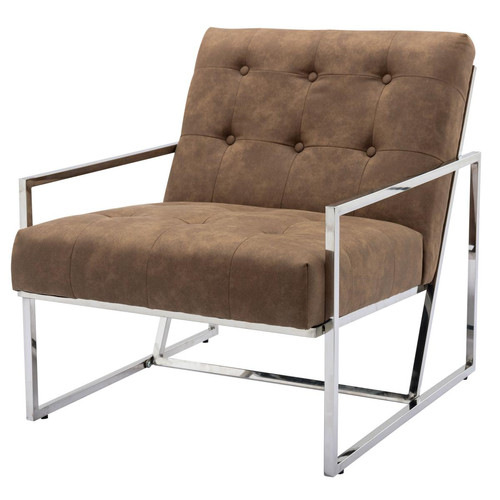 3S. x Home - fauteuil lounge Contemporain en micro vintage marron et métal finition inox - Collection Contemporaine Meuble Deco Design