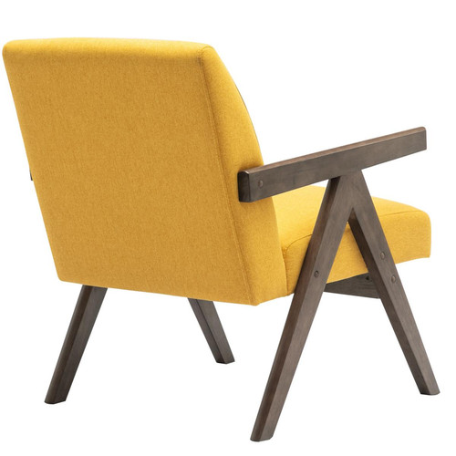 fauteuil lounge Scandicraft en tissu Moutarde et bois teinté noyer gris 3S. x Home
