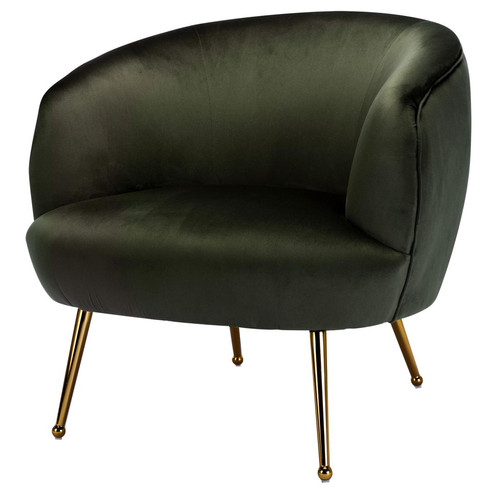 3S. x Home - fauteuil lounge Contemporain en velours Army et pieds dorés - Fauteuil Et Pouf Design