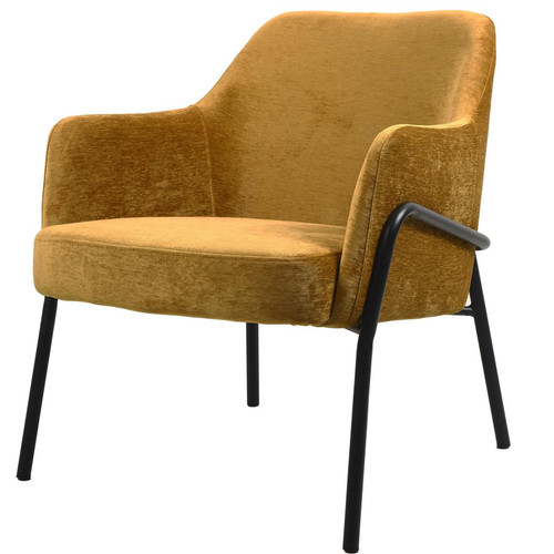 3S. x Home - fauteuil lounge Contemporain tissu chenillé Moutarde et métal noir mat - Fauteuil Design