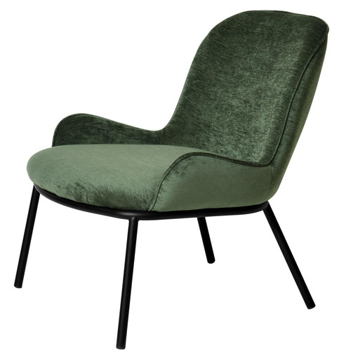 3S. x Home - fauteuil lounge Scandicraft tissu chenillé Sauge et pieds noir mat - Fauteuils scandinaves