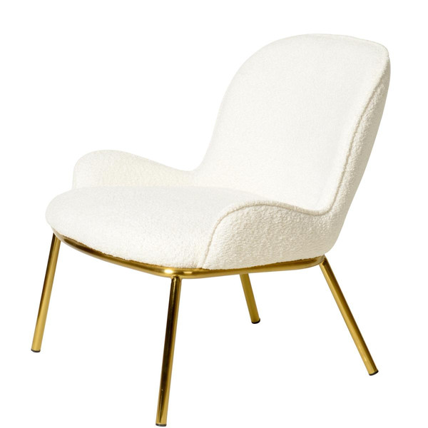fauteuil lounge Contemporain en tissu laine bouclée Écru et métal doré brossé Écru 3S. x Home Meuble & Déco