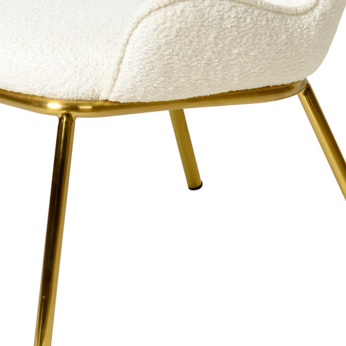 fauteuil lounge Contemporain en tissu laine bouclée Écru et métal doré brossé Fauteuil