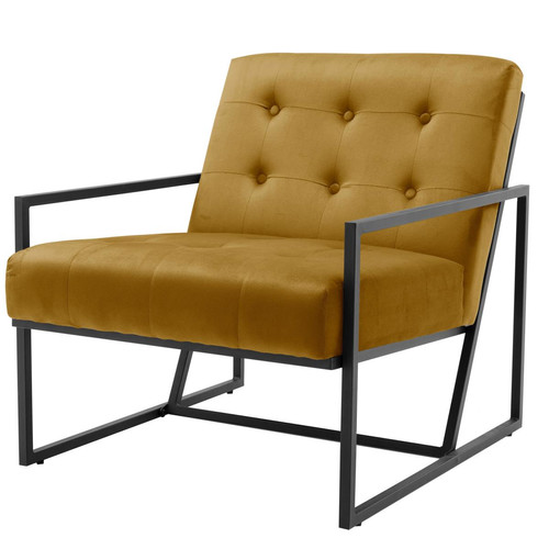 3S. x Home - fauteuil lounge Contemporain velours Moutarde et métal noir - Fauteuil noir design
