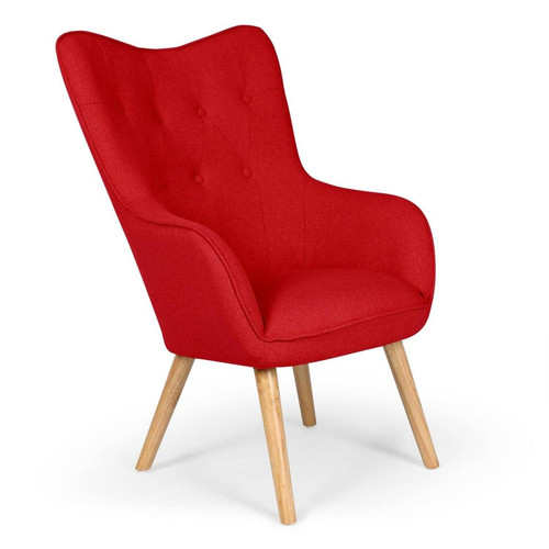 3S. x Home - Fauteuil scandinave Klarys Tissu Rouge  - Fauteuil rouge design