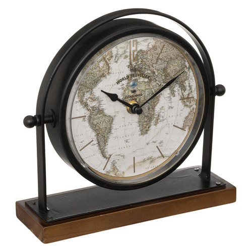 3S. x Home - Horloge à poser "Flavia" métal et bois noir - Horloges Design