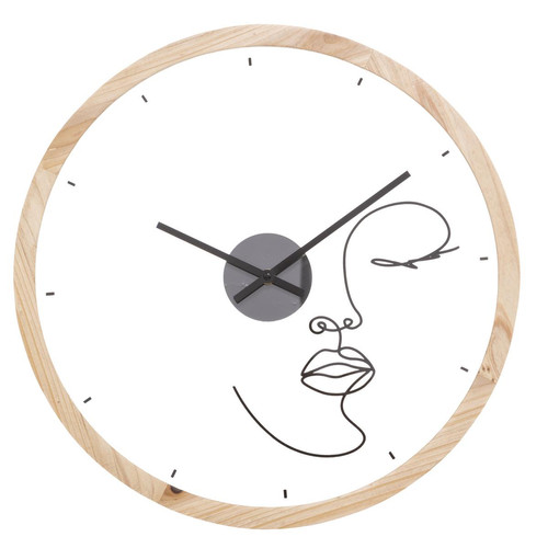 3S. x Home - Horloge en bois et verre trait "Mily" D45 beige - La déco