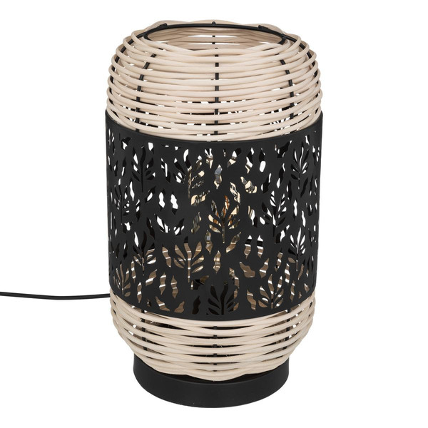 Lampe cylindre "Cosy", métal et rotin, noir, H30 cm 3S. x Home Meuble & Déco