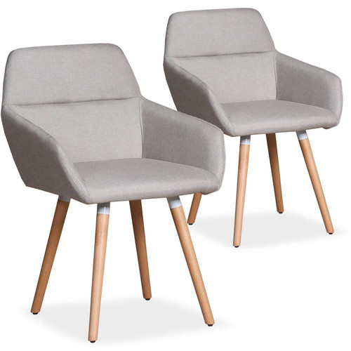 3S. x Home - Lot de 2 chaises / Fauteuils scandinaves Frida Tissu Beige - Chaise Design