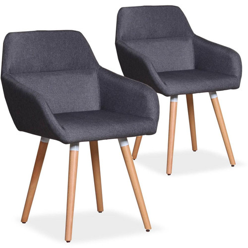 3S. x Home - Lot de 2 chaises / Fauteuils scandinaves Frida Tissu Gris Foncé - Chaise Design