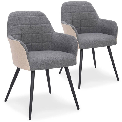 3S. x Home - Lot de 2 Chaises / Fauteuils Unika Tissu Gris et Beige - Chaise Design