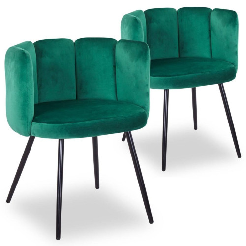 3S. x Home - Lot de 2 chaises Amela Velours Vert - Chaise Design