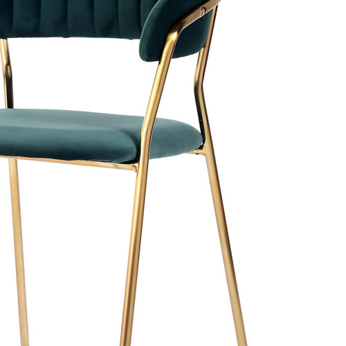 lot de 2 chaises Contemporain avec accoudoirs en velours Celadon et métal doré Chaise