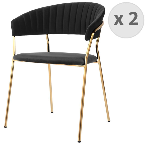 lot de 2 chaises Contemporain avec accoudoirs en velours noir Celadon et métal doré Vert 3S. x Home Meuble & Déco