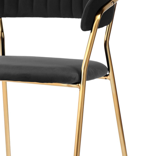 lot de 2 chaises Contemporain avec accoudoirs en velours noir Celadon et métal doré Chaise