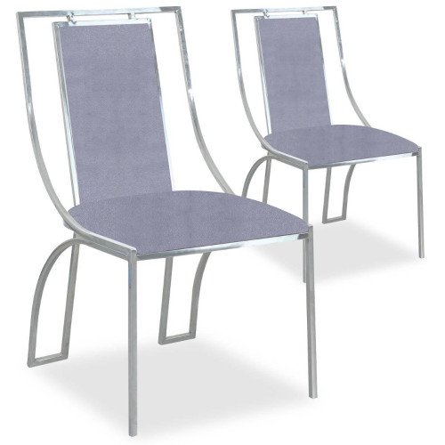 3S. x Home - Lot de 2 chaises Catarina Velours Argent pieds Argent - Chaise Design