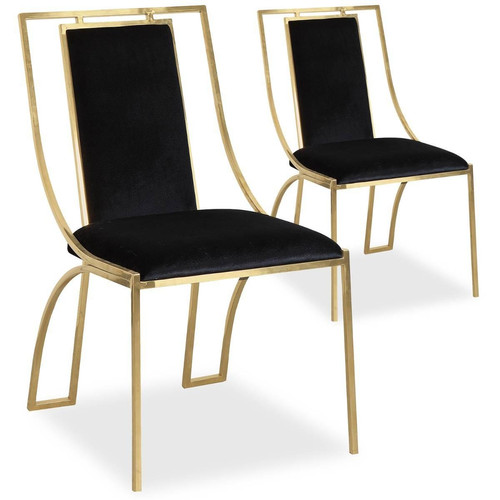 3S. x Home - Lot de 2 chaises Catarina Velours Noir pieds Or - La Salle A Manger Design