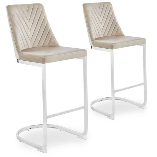 3S. x Home - Lot de 2 chaises de bar design Mistigri Velours Taupe - Tabouret Design