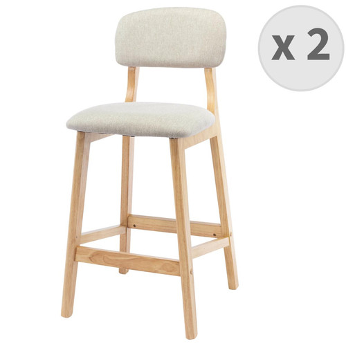 3S. x Home - lot de 2 chaises de bar Scandicraft  en tissu coloris Lin et bois massif - Tabouret De Bar Design