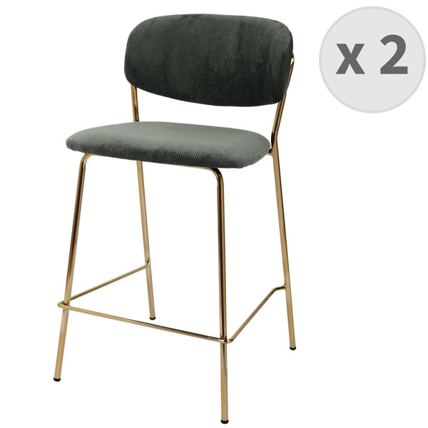 lot de 2 chaises de bar Contemporain en tissu côtelé Sauge et métal doré brossé Vert 3S. x Home Meuble & Déco