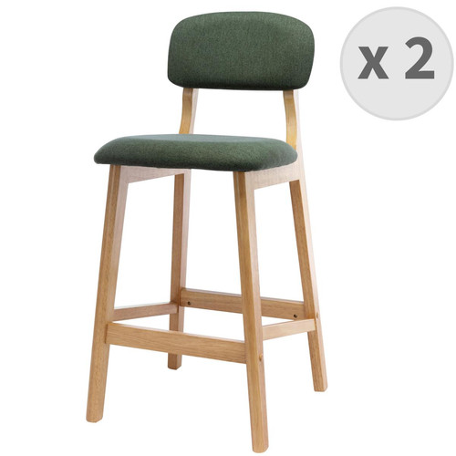 3S. x Home - lot de 2 chaises de bar Scandicraft  en tissu Sauge et bois massif - Tabouret De Bar Design