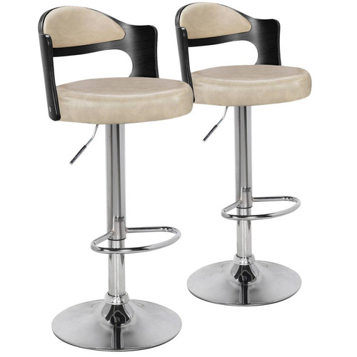3S. x Home - Lot de 2 chaises de bar Ruben Bois Noir & Simili Crème - Tabouret De Bar Design