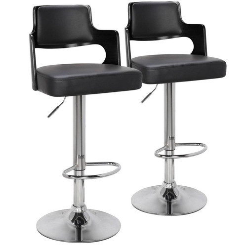 3S. x Home - Lot de 2 chaises de bar Russel Bois Noir & Simili Noir - Tabouret De Bar Design