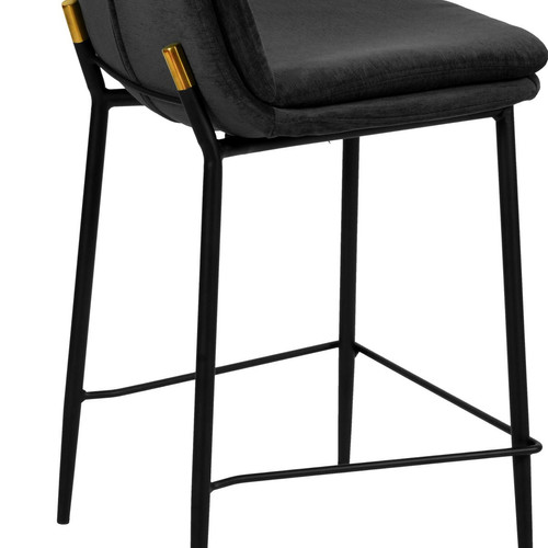 lot de 2 chaises de bar Contemporain tissu chenillé Noir et métal noir mat Tabouret de bar