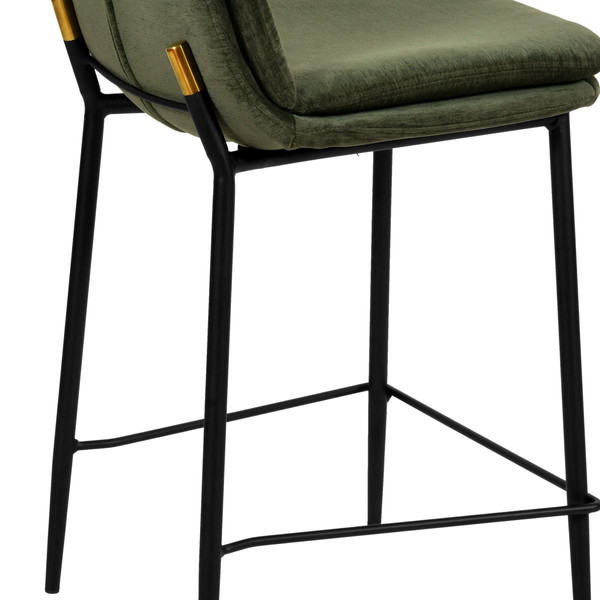 lot de 2 chaises de bar Contemporain tissu chenillé Sauge et métal noir mat Tabouret de bar