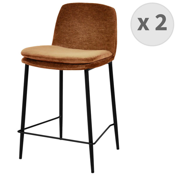 lot de 2 chaises de bar Contemporain tissu chenillé Terracota et métal noir mat Marron 3S. x Home Meuble & Déco