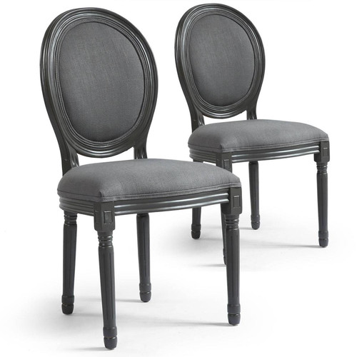 3S. x Home - Lot de 2 chaises de style médaillon Louis XVI Gris Tissu Gris - 3S. x Home meuble & déco