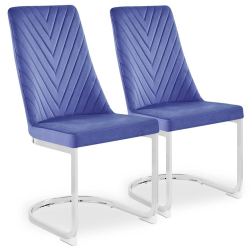 3S. x Home - Lot de 2 chaises design Mistigri Velours Bleu - Tabouret Design