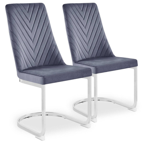 3S. x Home - Lot de 2 chaises design Mistigri Velours Gris - Tabouret Design