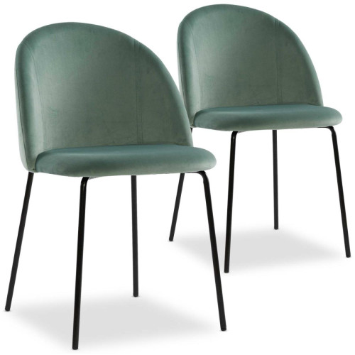 3S. x Home - Lot de 2 chaises Velours Vert Didoc  - Chaise Design